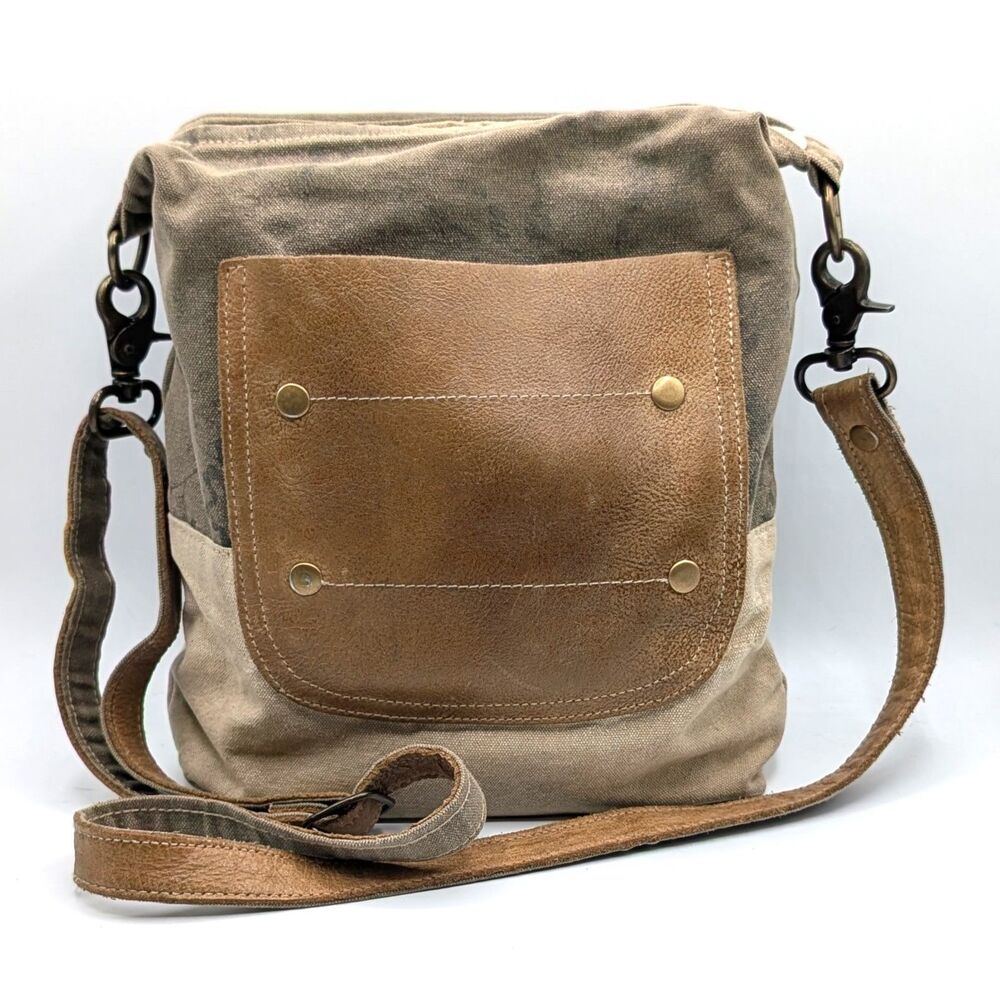Myra Bag Crossbody Bag Purse Upcycled Distressed Canvas & Leather